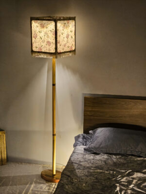 Artisan-Made Decorative Floor Lamp in Natural Wood